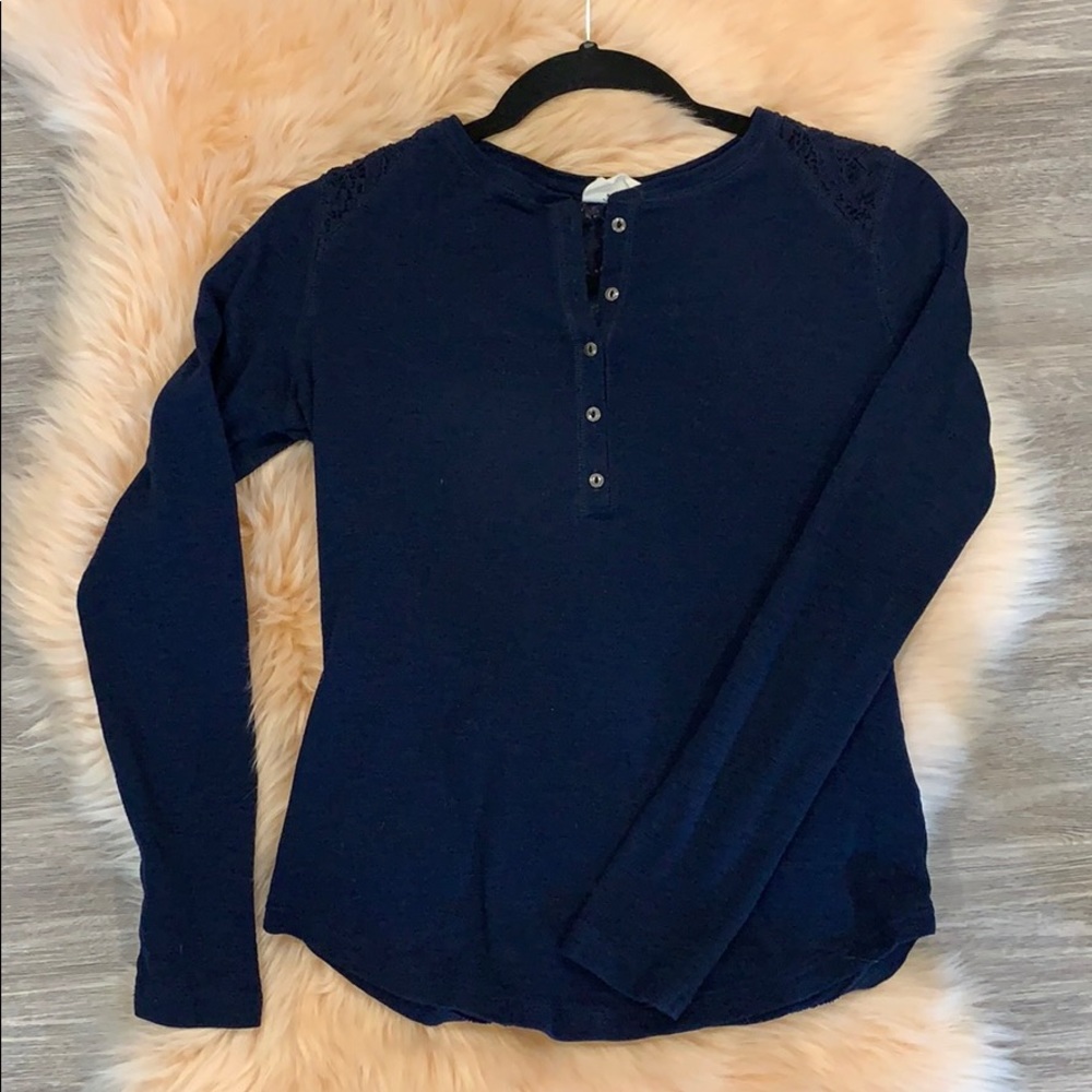 Navy Henley with Lace Detail